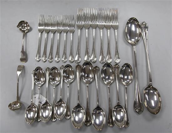 A George V part canteen of silver flatware by Cooper Brothers & Sons Ltd, 56.5 oz.